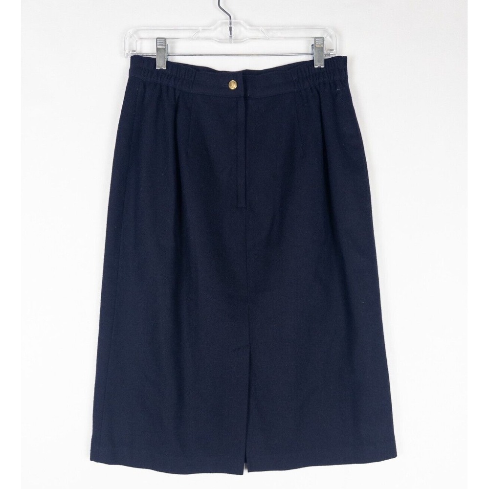 Sag Harbor Wool Skirt Womens 12 Navy Flat Front Pencil Career 25 inch Lined